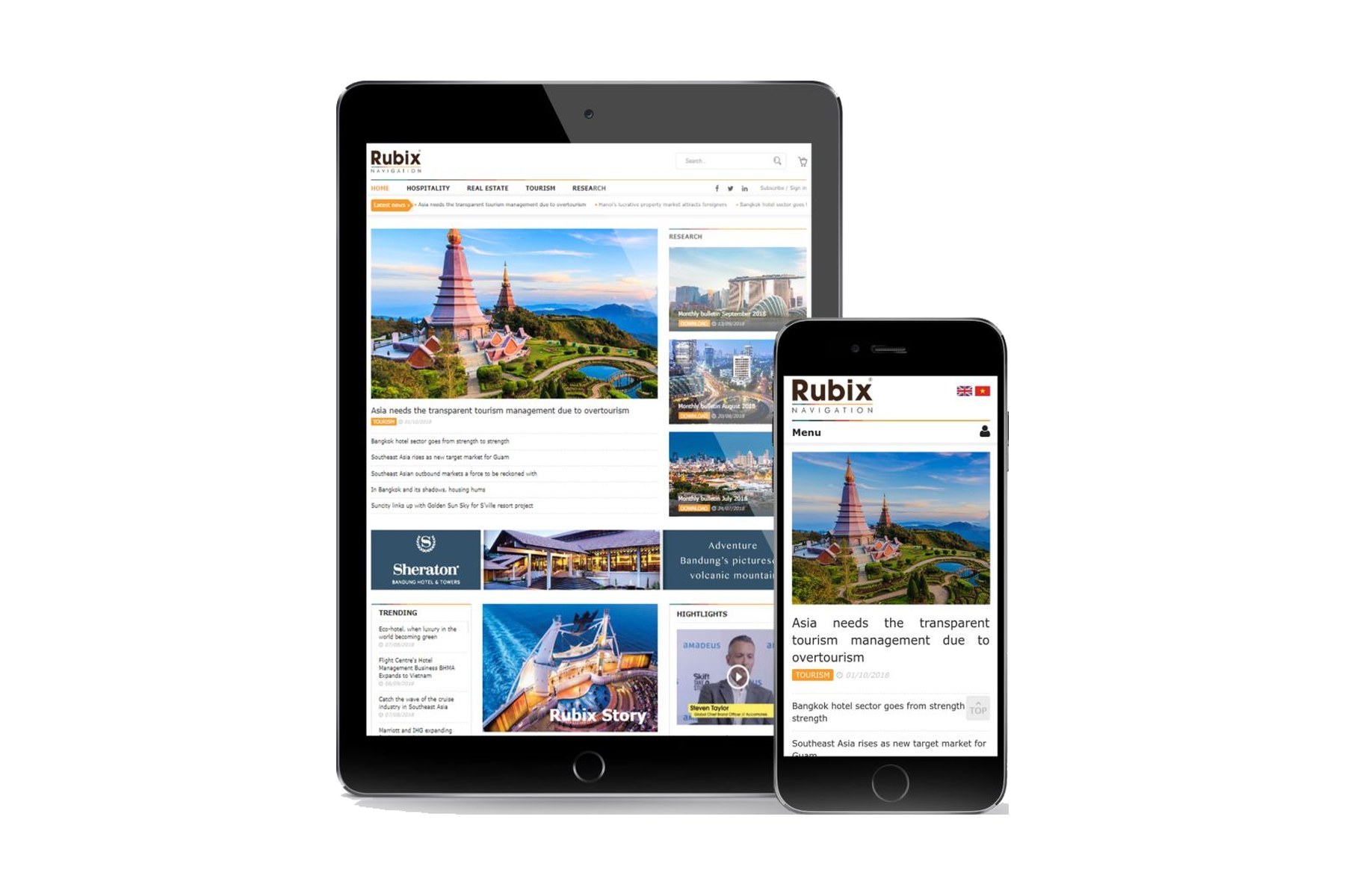 Rubix Navigation on tablet and mobile